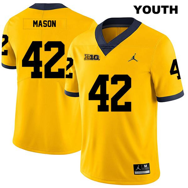 Youth NCAA Michigan Wolverines Ben Mason #42 Yellow Jordan Brand Authentic Stitched Legend Football College Jersey MX25Q78YU